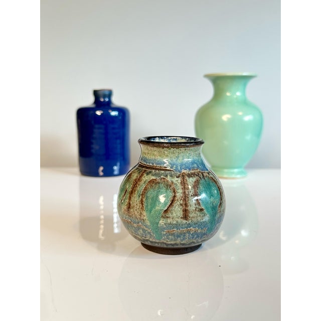 Blue Studio Ceramic Vase with Flowing Glaze Pattern, Denmark, 1960s For Sale - Image 6 of 10