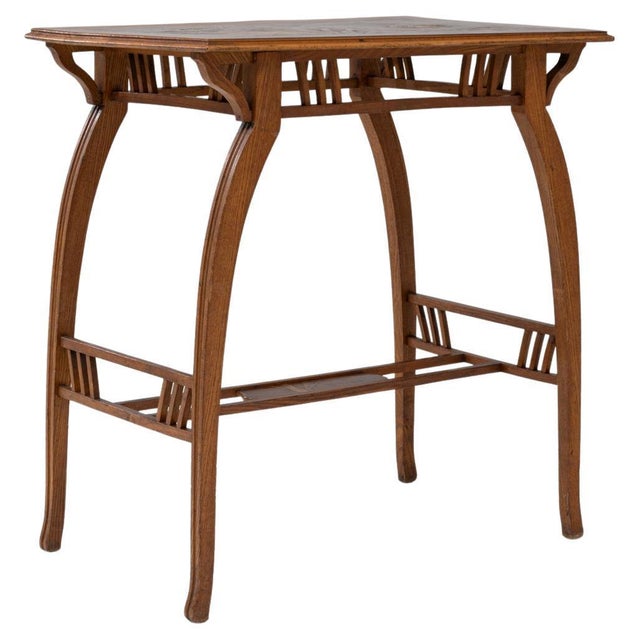 1900s French Art Nouveau Wooden Side Table With Floral Top For Sale - Image 15 of 18