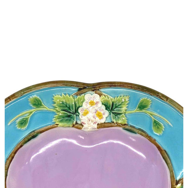 Late 19th Century George Jones Majolica 'Strawberry Tray' With Cream & Sugar Wells, English, 1873 For Sale - Image 5 of 7