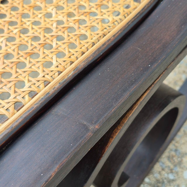 1970s Vintage Thonet Style Bentwood Cane Rocking Chair Dark Stained Frame For Sale - Image 10 of 12