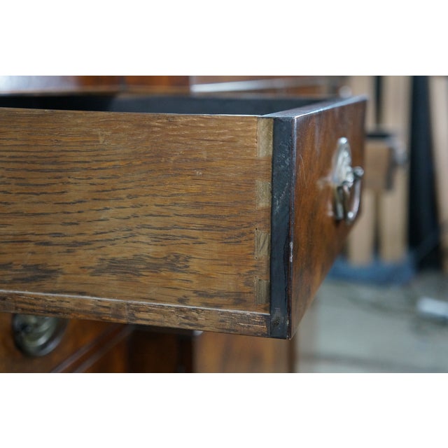 Mid Century Baker Georgian Mahogany Breakfront Bookcase Cabinet Bubble Glass, Attributed For Sale - Image 16 of 18