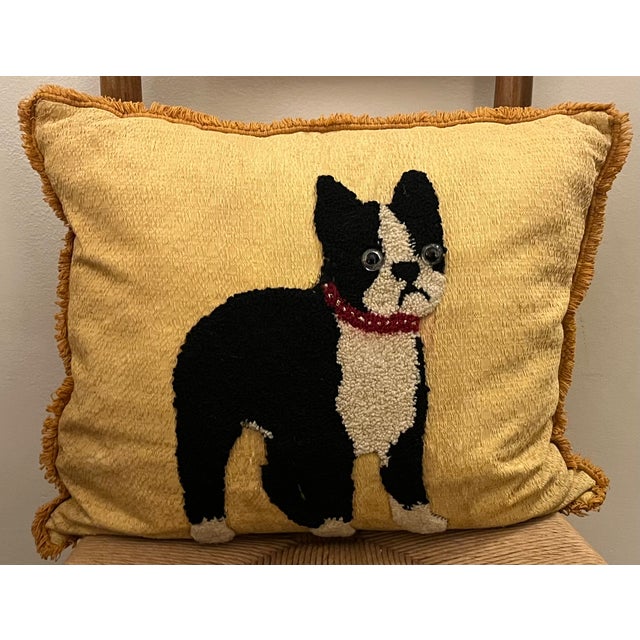 Textile 1940's Stumpwork Needlework of a Boston Terrier Fashioned as a Pillow For Sale - Image 7 of 10
