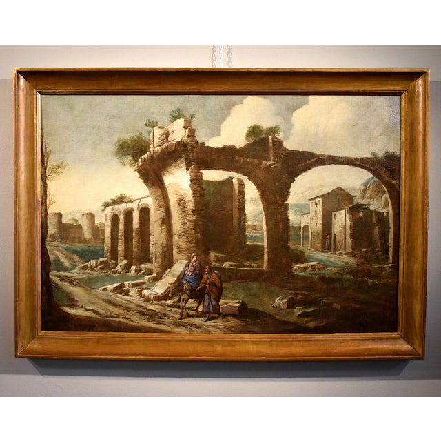 Circle of Antonio Travi / Il Sestri, Landscape Capriccio, 1630, Oil on Canvas, Framed For Sale - Image 14 of 14