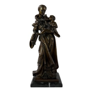 Late 20th Century Saint Anthony of Padua With Christ Child, Bronze Sculpture For Sale