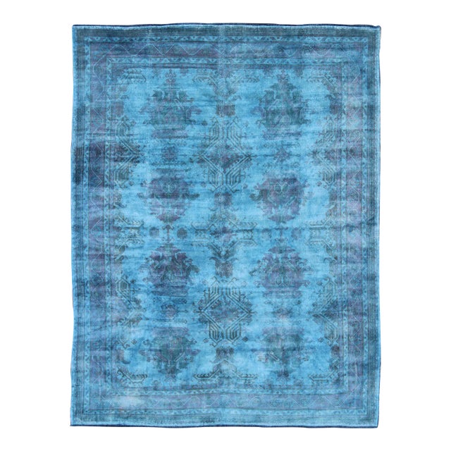 Vintage Turkish Oushak Over-Dyed in Blue, Pink Colors For Sale