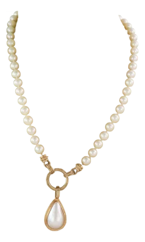Pear Shape Pearl 14k Yellow Gold Pendant Single Strand Necklace