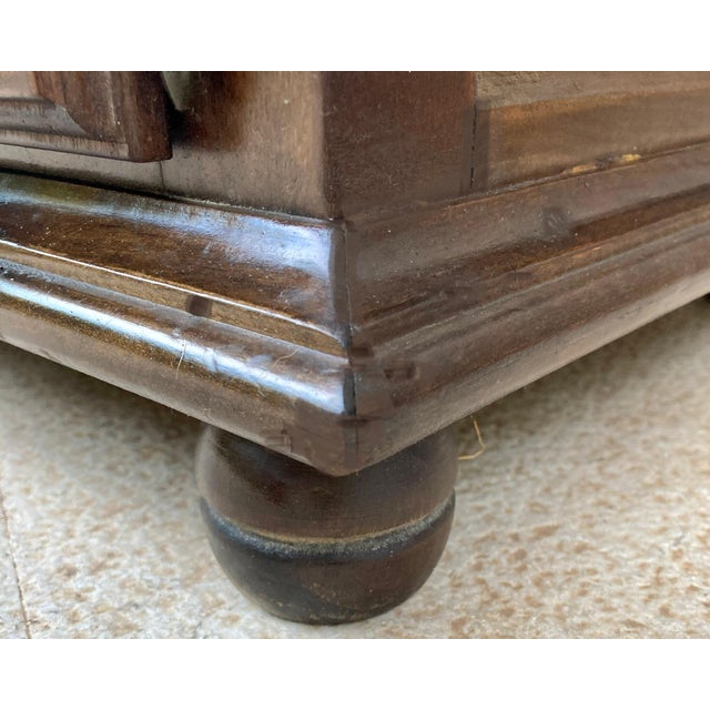 Wood Early 20th Century Spanish Nightstands with Drawer & Bronze Details, 1920, Set of 2 For Sale - Image 7 of 18