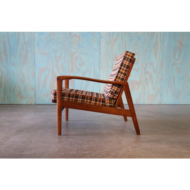 Vintage Plaid Lounge Chair Slat Wood Back For Sale - Image 6 of 9