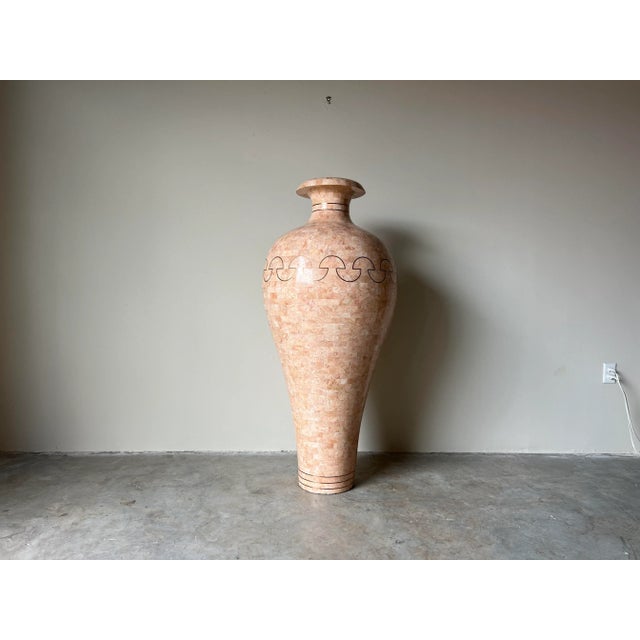 Overscale Maitland Smith - Style Tessellated Stone and Brass Inlaid Floor Vase/ Sold For Sale - Image 13 of 13
