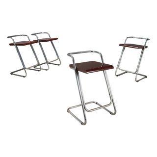 Vintage Stools in Lacquered Wood and Chromed Metal, Italy, 1970s, Set of 4 For Sale
