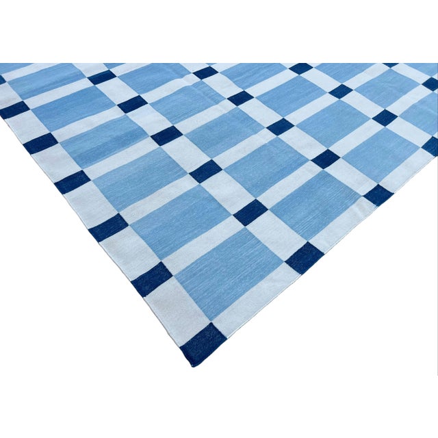 Not Yet Made - Made To Order Handwoven Cotton Area Rug, Vegetable Dyed, Sky Blue and White Geometric Dhurrie - 9'x12' For Sale - Image 5 of 10