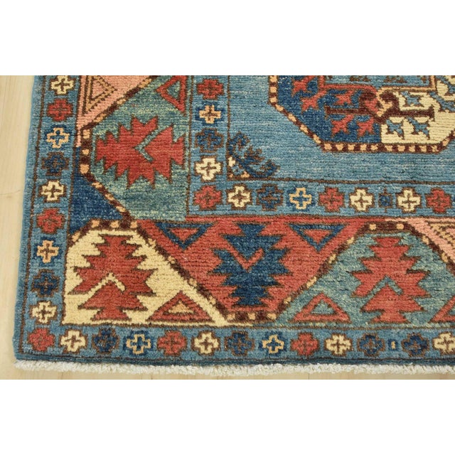 Kazak Runner 2’9” X 9’6” Blue Wool Tribal Hand-Knotted Oriental Rug For Sale - Image 9 of 12
