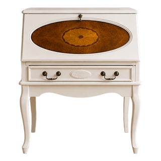 Vintage French Provincial Inlaid Secretary Desk-White Painted Finish- Drop-Front Writing Desk For Sale