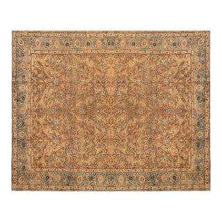Antique Persian Tabriz Floral Light Brown and Blue Handwoven Wool Rug For Sale