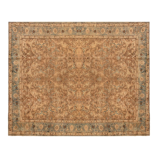 Antique Persian Tabriz Floral Light Brown and Blue Handwoven Wool Rug For Sale
