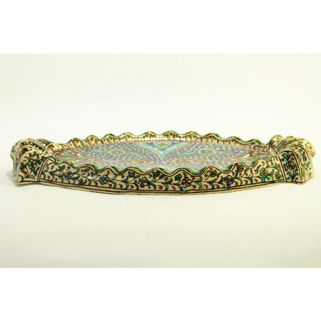 19th Century Iznik Type Pottery Qajar Polychrome Earthenware Sherbet Serving Tray For Sale - Image 4 of 12