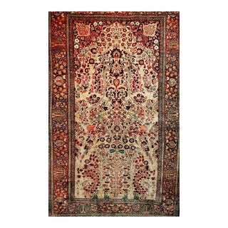 Antique Persian Kashan Rug, Hand-Knotted Wool, Tree of Life Design, Ivory & Burgundy, 4x7 For Sale