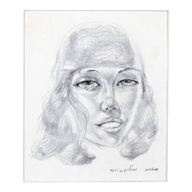 Bohemian Woman - Rare and Signed Graphite Portrait Drawing on Textured Paper by Eugene Hawkins For Sale