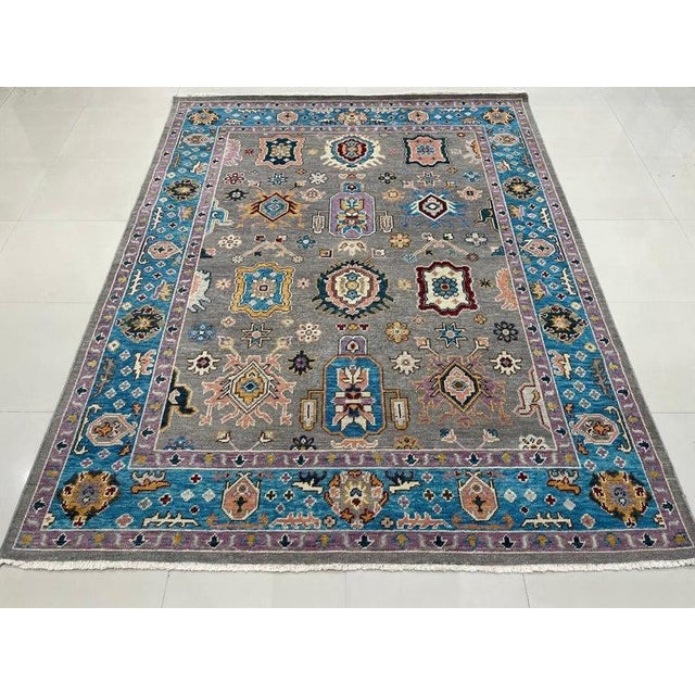 Contemporary 8x10 Gray Hand-Knotted Wool Jeweled Medallion Traditional Modern Carpet Rug For Sale - Image 3 of 6