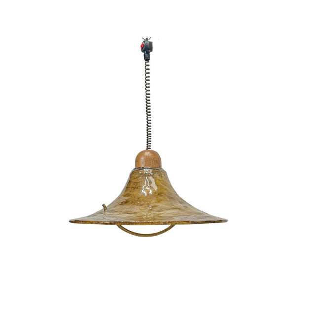This spheric design pendant lamp is handmade by German company Christallux. The large hat shaped hood is made of Amber...