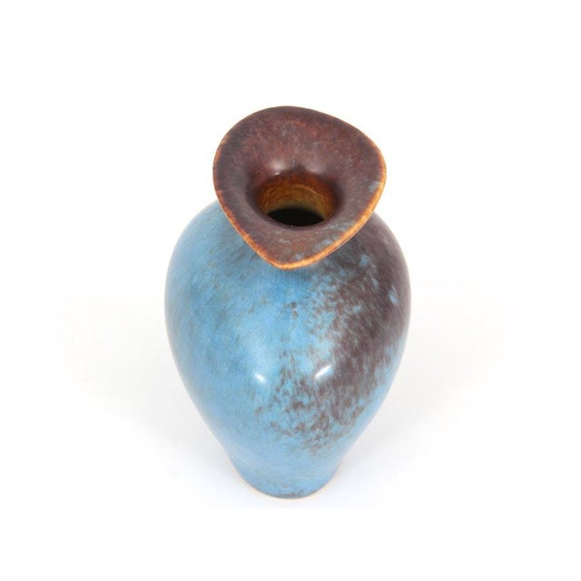 Ceramic AUH Brown & Blue Matte Hare's Fur Glaze Vase by Gunnar Nylund for Rörstrand, 1960s For Sale - Image 7 of 10