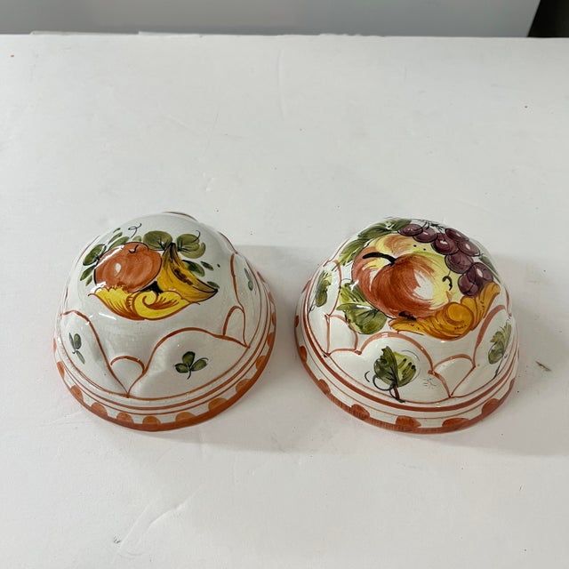 Traditional Vintage Italian Bassano Hand Painted Fruit Pattern Ceramic Molds For Sale - Image 3 of 6