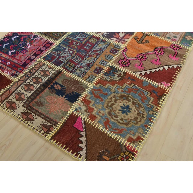 Patchwork Rug 4’1” X 5’11” Multicolor Wool Vintage Hand-Knotted Carpet For Sale - Image 4 of 14