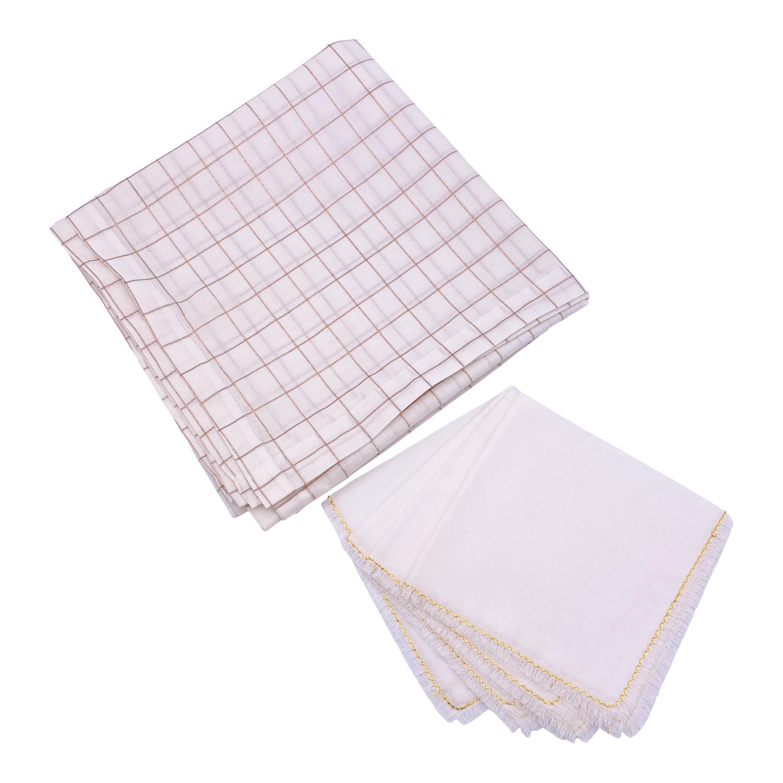 Vintage Gold Checked Tablecloth & Napkins Set 5 Pieces Chairish