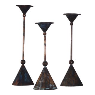 Set of Three Bronze Candlesticks by Christian De Beaumont, France, 1980s For Sale