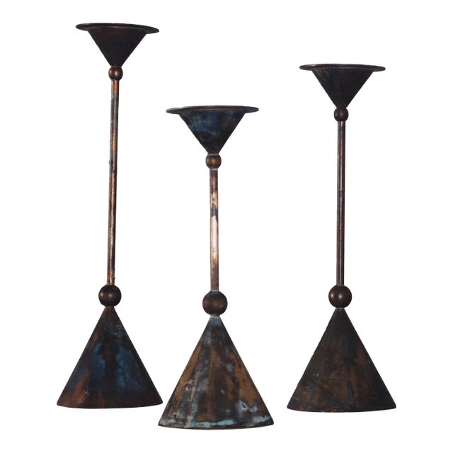 Set of Three Bronze Candlesticks by Christian De Beaumont, France, 1980s For Sale