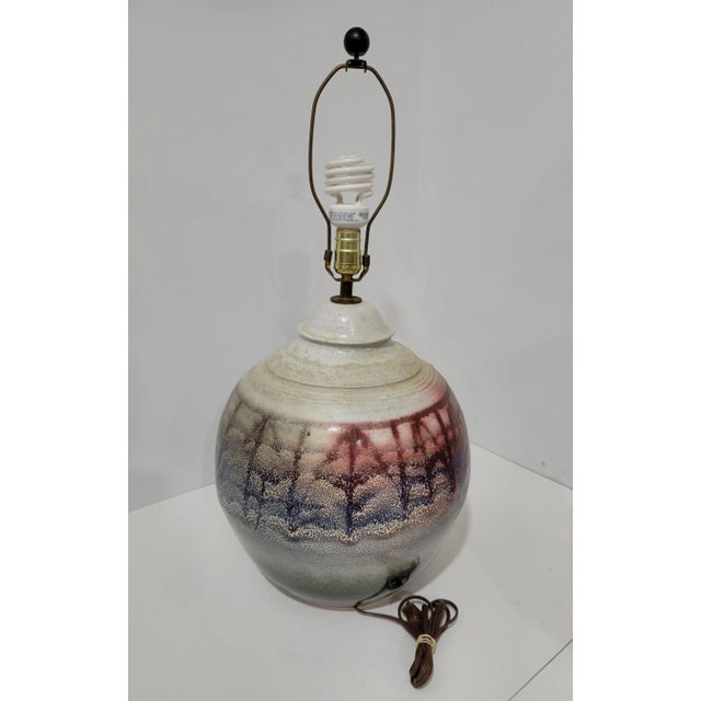 Contemporary Large Modernist Artist Signed Glazed Pottery Lamp For Sale - Image 3 of 11