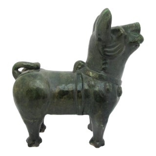 Chinese Green Glazed Dog Han Style Pottery Tomb Guardian Sculpture For Sale
