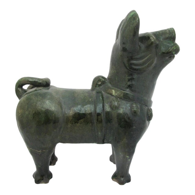 Chinese Green Glazed Dog Han Style Pottery Tomb Guardian Sculpture For Sale