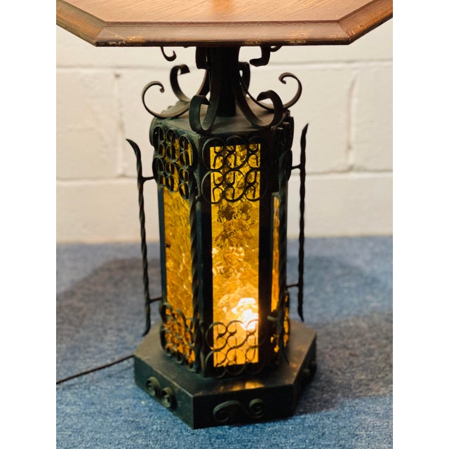 Vintage Gothic Medieval Revival Floor Lamp With Table & Shade For Sale In Louisville - Image 6 of 10