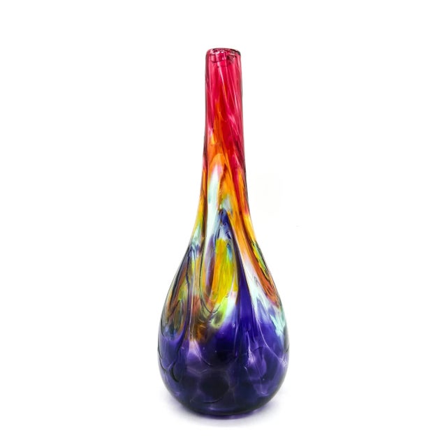 Murano Vibrant Hand-Blown Art Glass Vase – Murano Style Rainbow Swirl – Mid-Century Modern / Contemporary Studio For Sale - Image 4 of 11