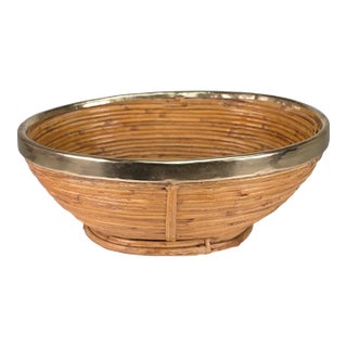 Crespi Style Large Oval Brass Banded Bowl For Sale