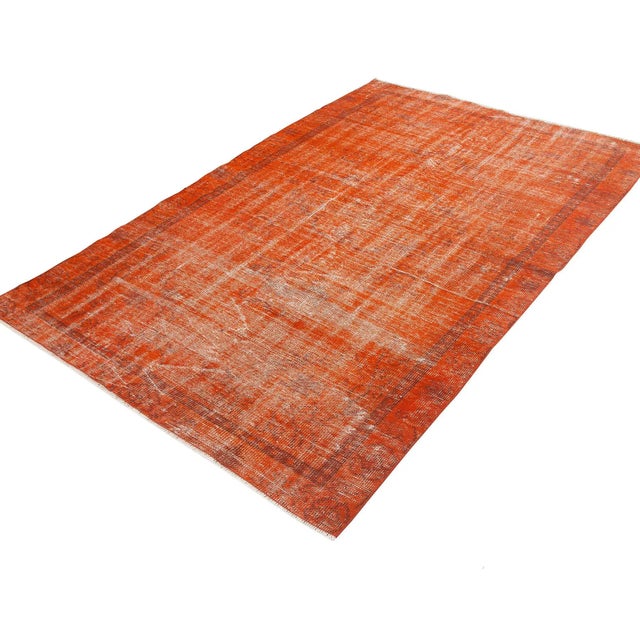 Mid-Century Modern Orange Vintage Turkish Oushak Rug For Sale - Image 3 of 6