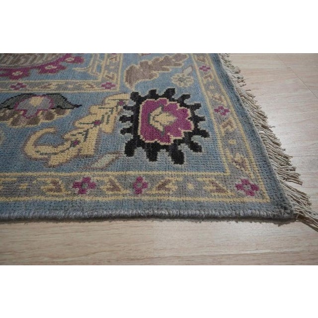 Contemporary 8x10 Blue Hand-Knotted Wool Floral Medallions Traditional Modern Carpet Rug For Sale - Image 3 of 7