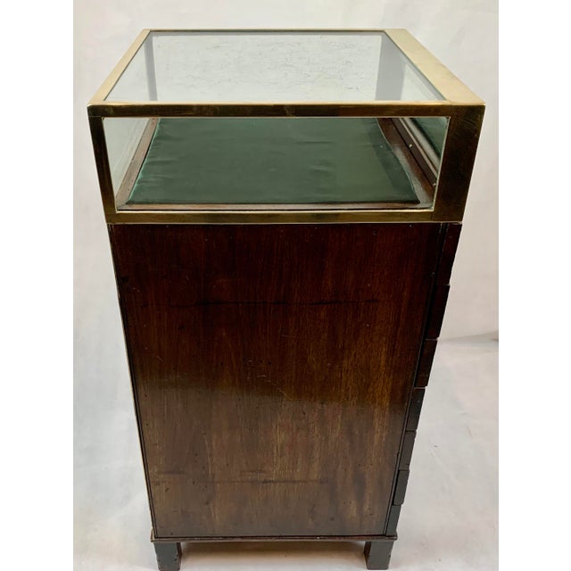 Collector’s Square Mahogany & Brass Bound Display Cabinet With Seven Drawers For Sale In West Palm - Image 6 of 12