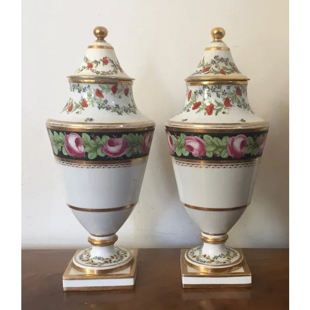 Antique 18th Century French Louis XVI Porcelain Urns with Covers - A Pair For Sale - Image 12 of 13
