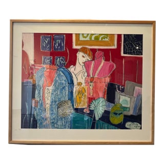 1970s Original Colorful Art Painting “Mannequin Soirée” Molly J. Schiff For Sale