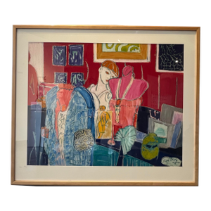 1970s Original Colorful Art Painting “Mannequin Soirée” Molly J. Schiff