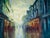 Honfleur Street by Christopher Clark | Oil and Acrylic on Wood Panel Street scene in Honfleur For Sale