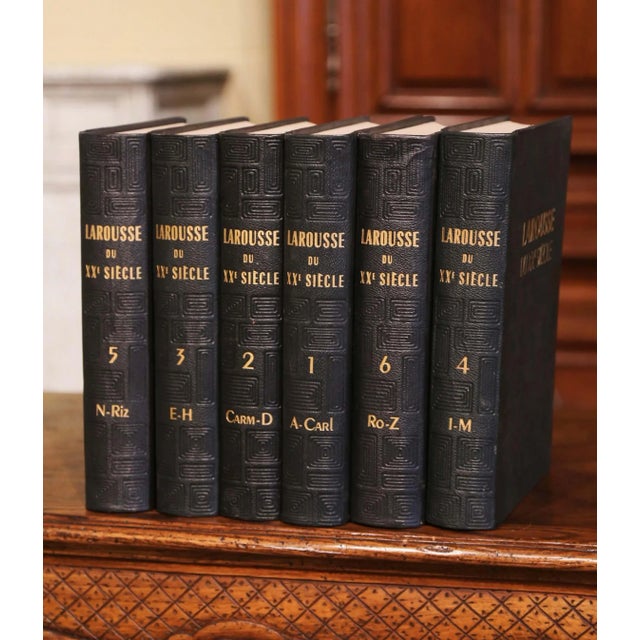 Set of Six French Art Deco Leather Bound Larousse Books 1929 For Sale - Image 4 of 12