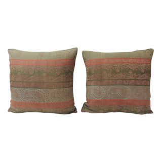 19th Century Antique Woven Red Kashmir Paisley Square Decorative Pillows - A Pair For Sale