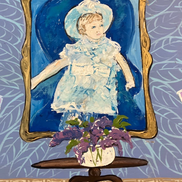 Contemporary Contemporary Original Judy Henn Interior Painting “Baby Blue” Vintage Frame For Sale - Image 3 of 4