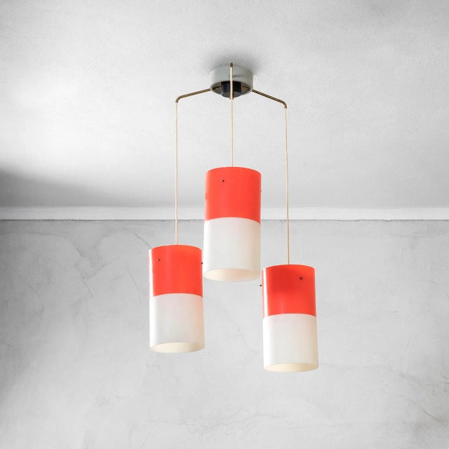 Chandelier with Three Acrlyic Glass and Brass Pendants from Stilnovo, 1960s For Sale - Image 3 of 5