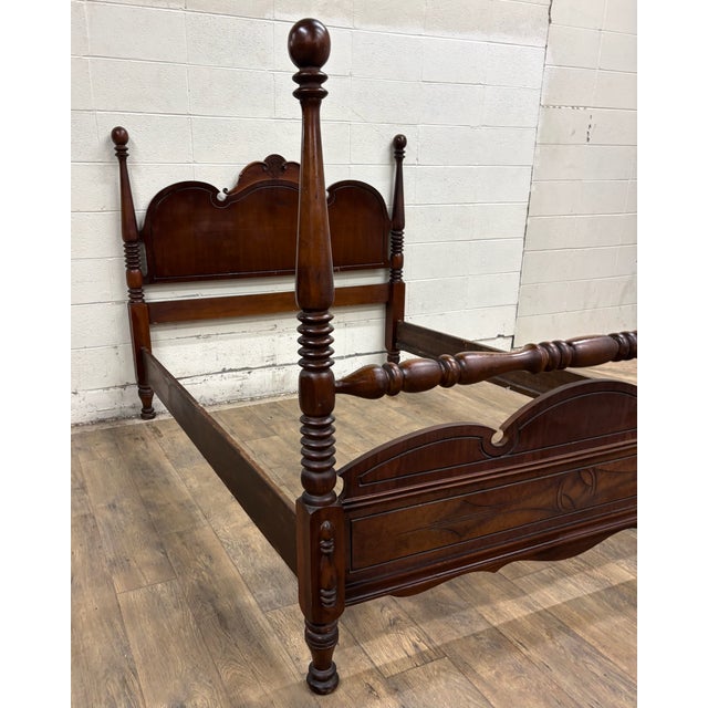 Vintage Full Size Art Deco Art Nouveau Style Walnut Low Poster Cannonball Bed For Sale - Image 9 of 16