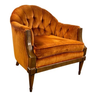 Mid-Century Boho Chic Tufted Silk Velvet Barrel Chair. For Sale