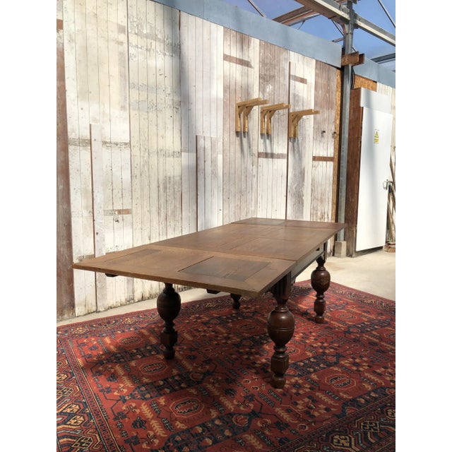 Extendable Oak Dining Table with Baluster Legs, 1920s For Sale - Image 4 of 11